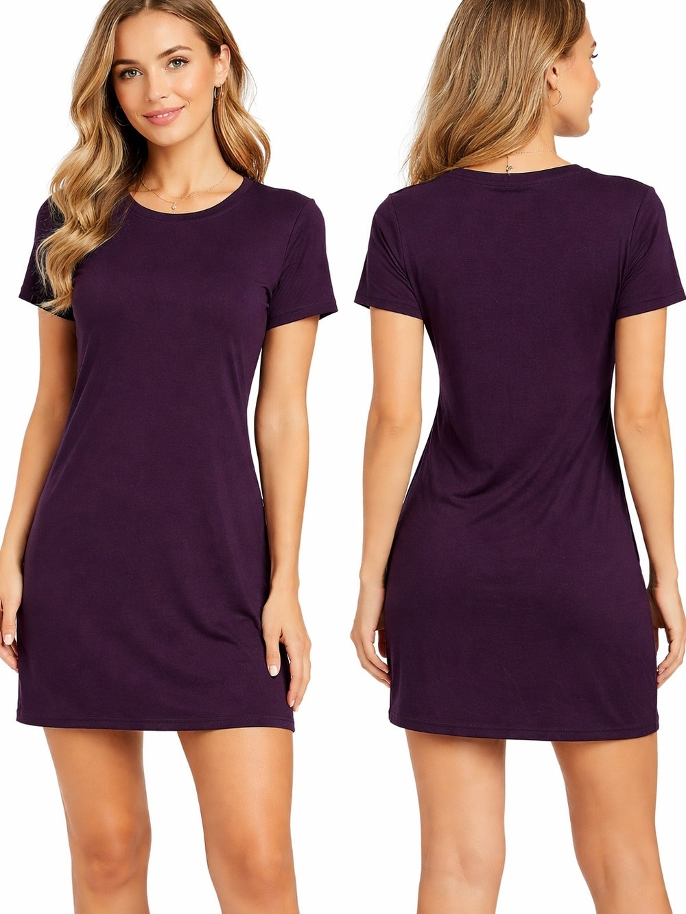 Casual Short Sleeve T-Shirt Dress in Deep Plum C369